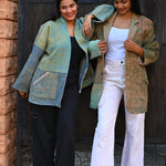 Ekaurr BIGDI Mossy Weave Blazer cotton quilted blazer in earthy moss green with a woven textile surface and structured form, artisan slow fashion outerwear for women from the BIGDI Blazers Coats and Robes collection