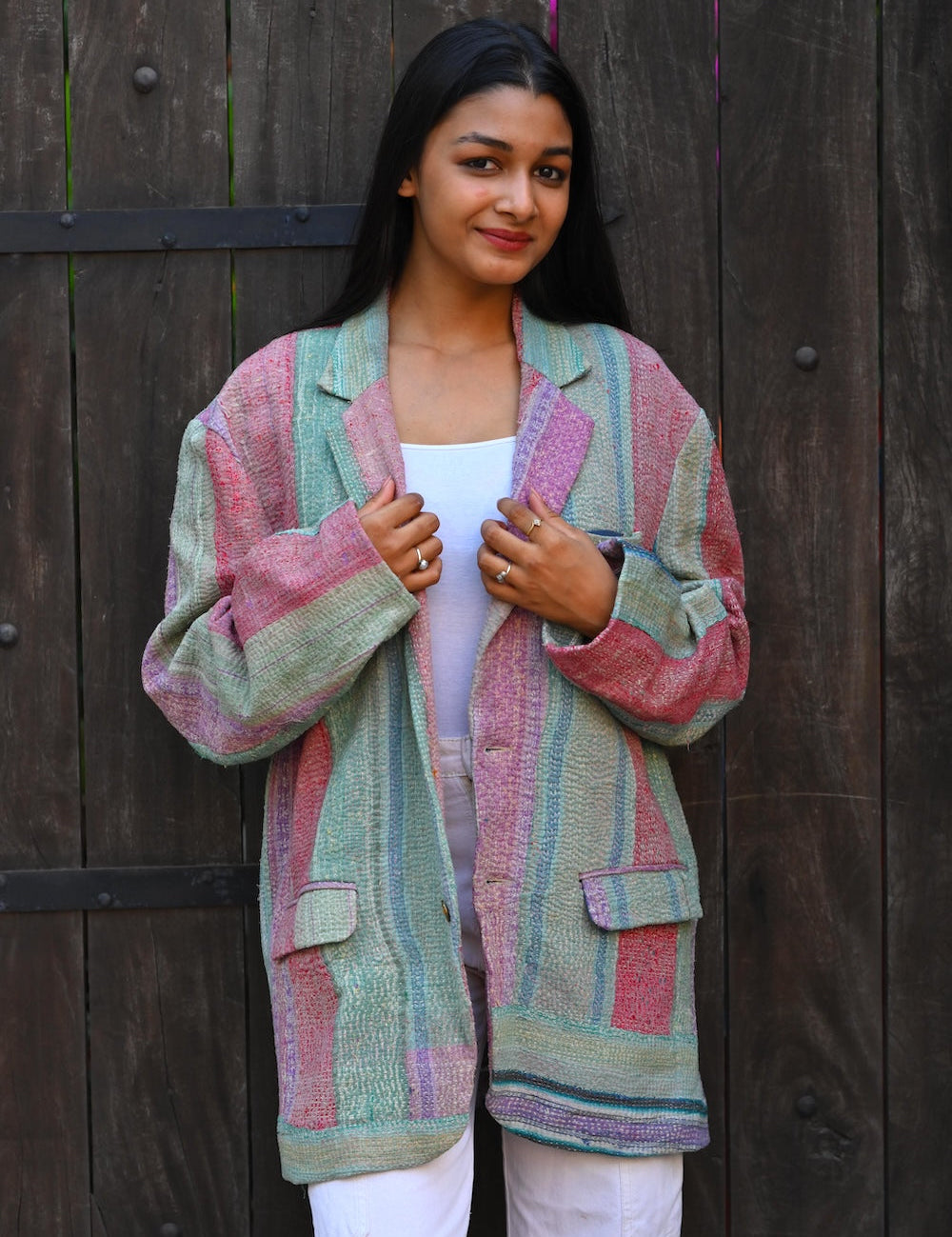 Ekaurr BIGDI Muted Chic blazer cotton quilted reversible coat in a sophisticated muted palette with understated chic structure, artisan slow fashion outerwear for women from the BIGDI Blazers Coats and Robes collection