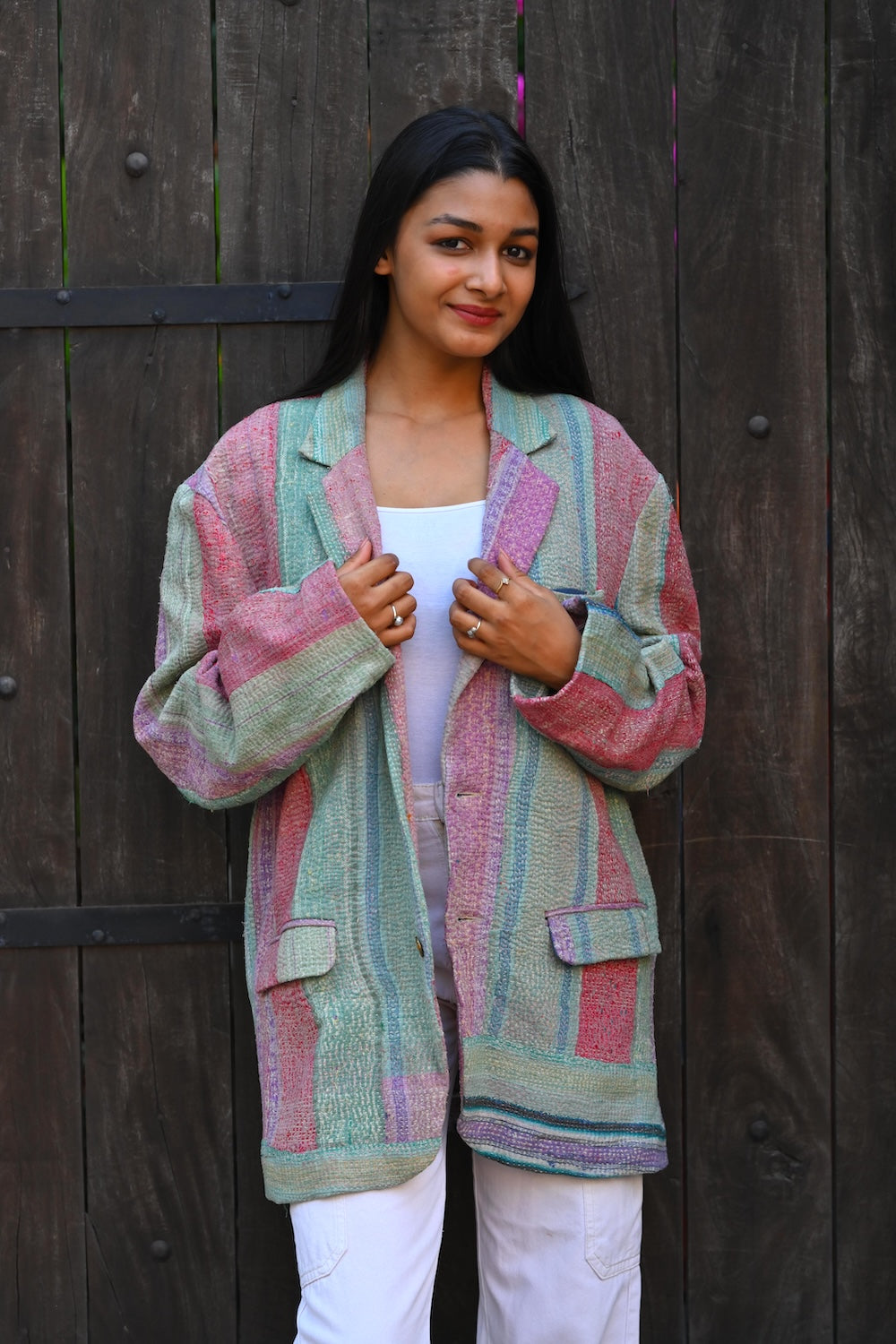 Ekaurr BIGDI Muted Chic blazer cotton quilted reversible coat in a sophisticated muted palette with understated chic structure, artisan slow fashion outerwear for women from the BIGDI Blazers Coats and Robes collection