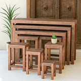Ekaurr Nestcraft Nesting Tables set of 9 handcrafted reclaimed wood nesting side tables in graduating sizes, versatile artisan rustic furniture set for living rooms and multifunctional home spaces