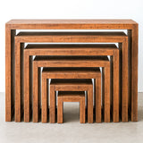 Ekaurr Nestcraft Seven Nesting Tables set of 7 handcrafted reclaimed wood nesting side tables in graduating sizes, artisan rustic furniture set for living rooms and flexible home arrangements