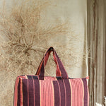 Ekaurr Orange Maroon Fabric Picnic Bag handcrafted quilted cotton picnic tote in warm orange and deep maroon with a spacious structured form, artisan Indian textile bag for picnics outings and vibrant everyday use