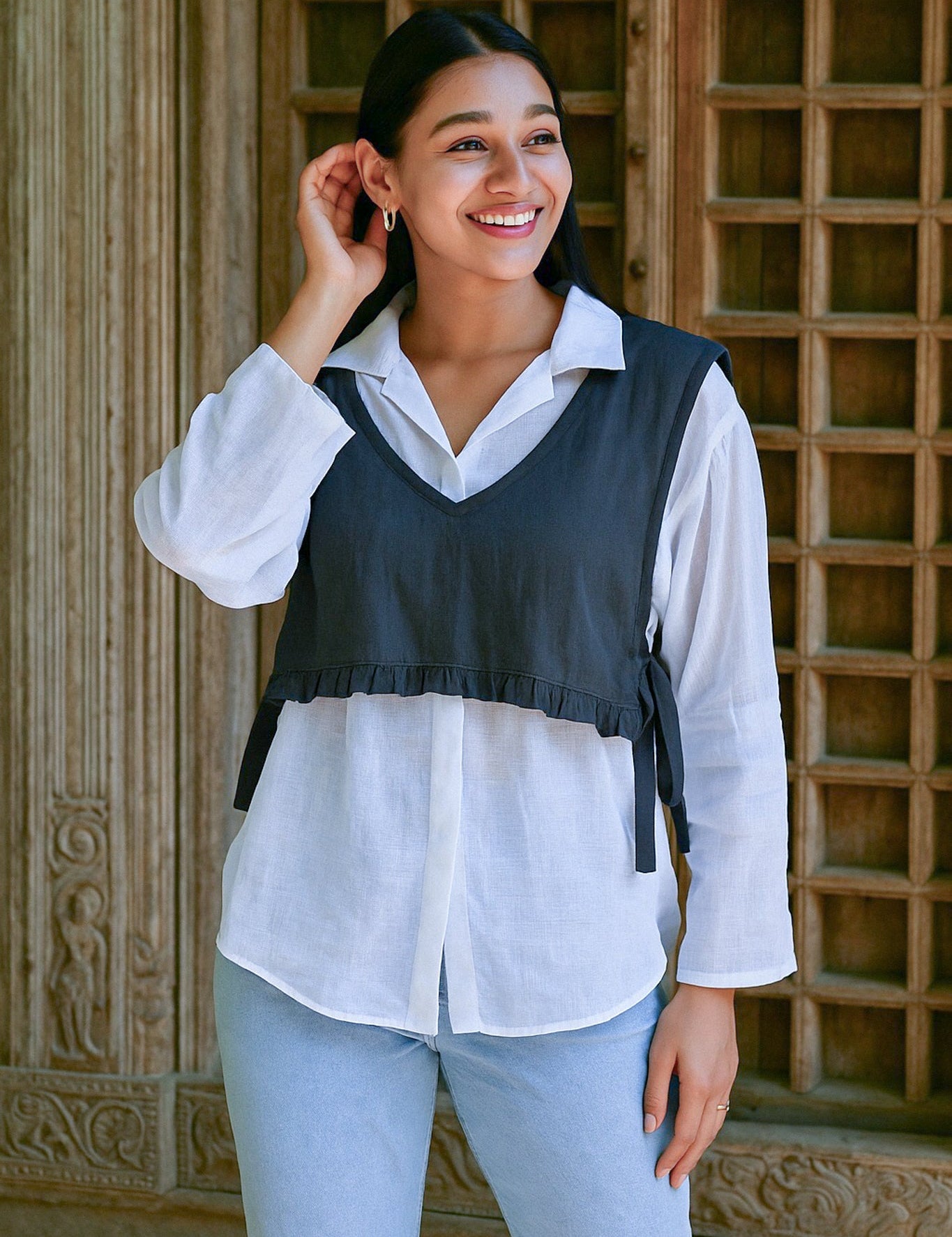 Ekaurr BIGDI Pair Up Cotton Top finest cotton summer top designed for easy pairing with a clean versatile silhouette in soft pastel tones, artisan slow fashion top for women from the BIGDI summer collection