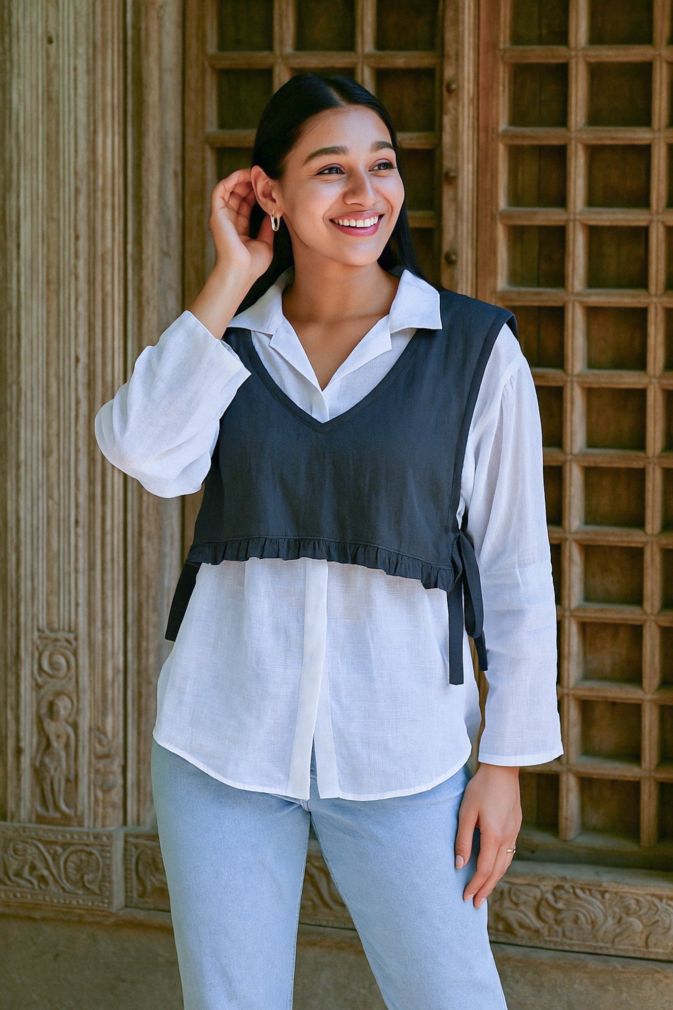 Ekaurr BIGDI Pair Up Cotton Top finest cotton summer top designed for easy pairing with a clean versatile silhouette in soft pastel tones, artisan slow fashion top for women from the BIGDI summer collection