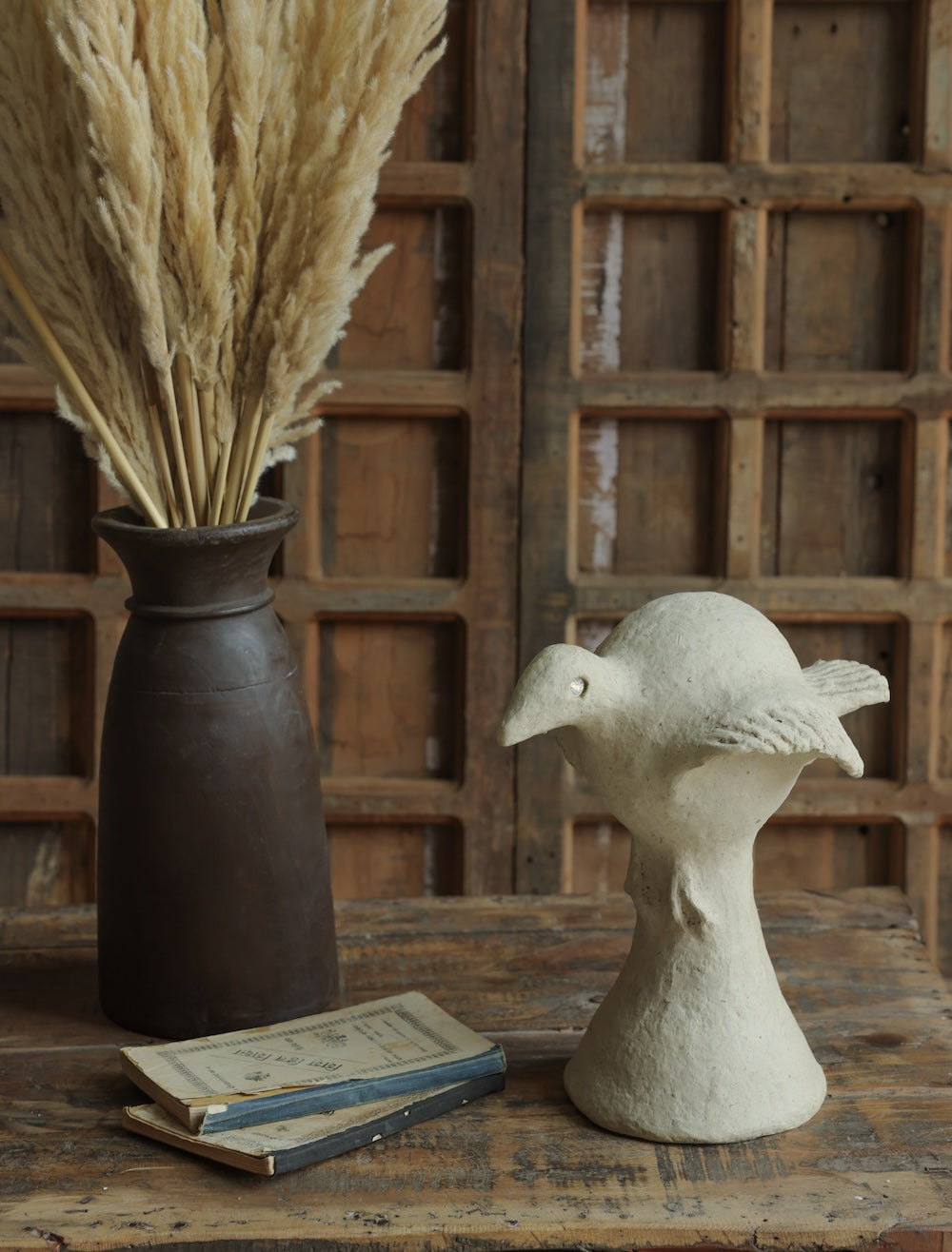 Ekaurr Paper Mache Bird Sculpture handcrafted paper mache bird in an expressive organic form with natural earthy finish, artisan decorative accent for shelves and nature-inspired home styling