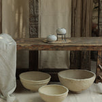 Ekaurr paper mache bowls in three sizes displayed open showing colorful hand-painted interior and artisanal finish