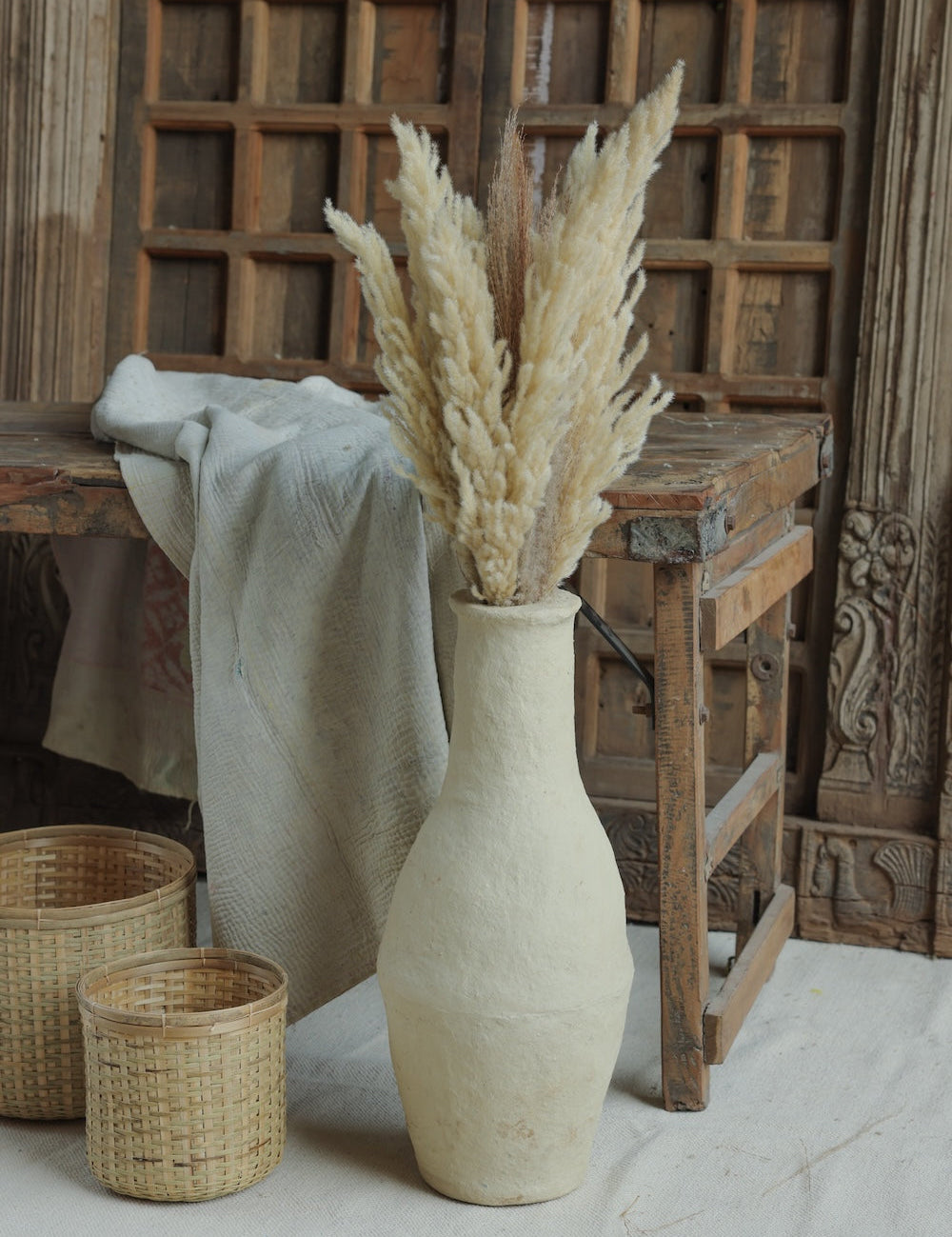 Ekaurr Paper Mache Eve Vase tall slim form handmade by rural women of Rajasthan using recycled paper traditional Indian sustainable home decor