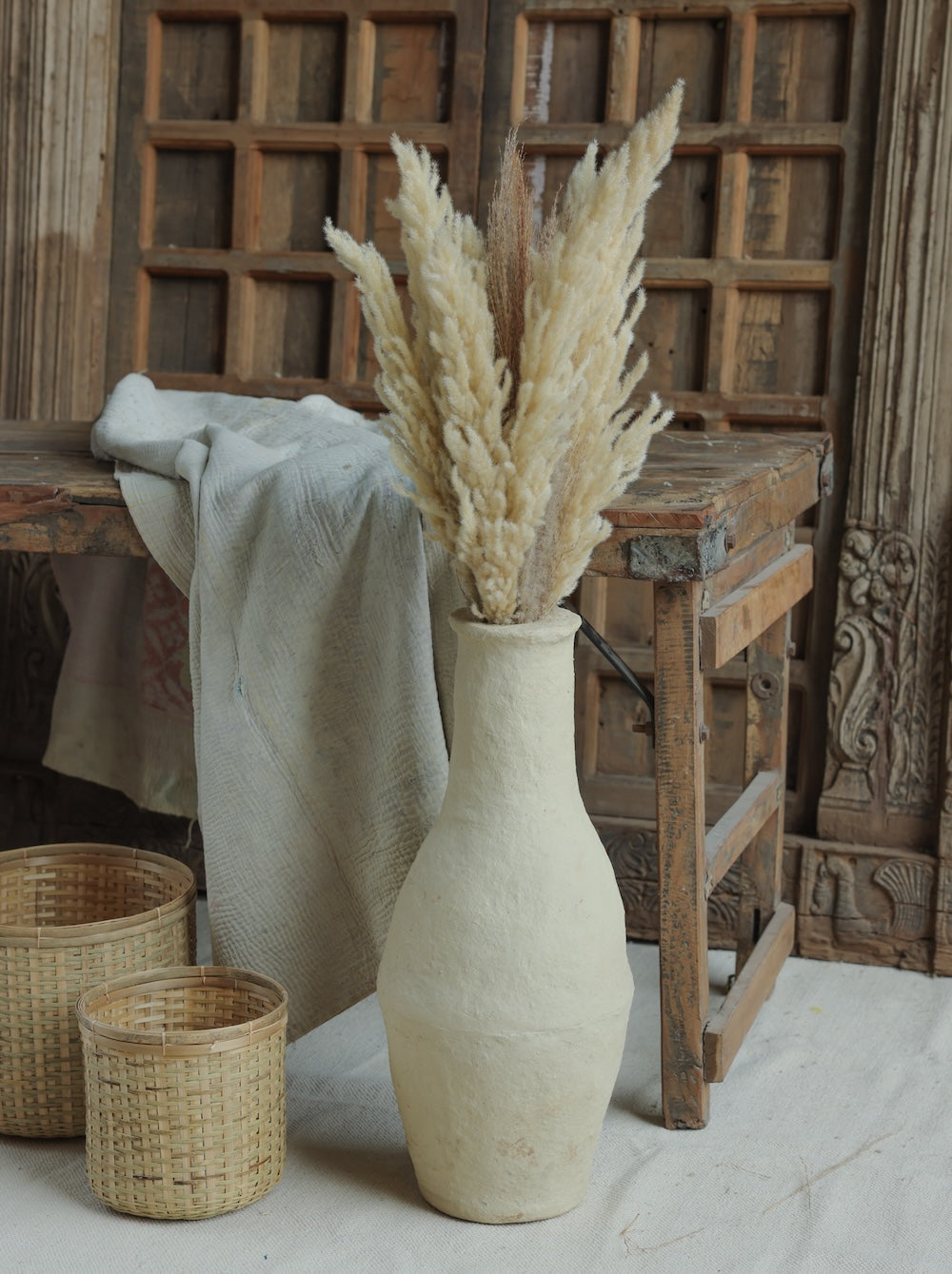 Ekaurr Paper Mache Eve Vase tall slim form handmade by rural women of Rajasthan using recycled paper traditional Indian sustainable home decor