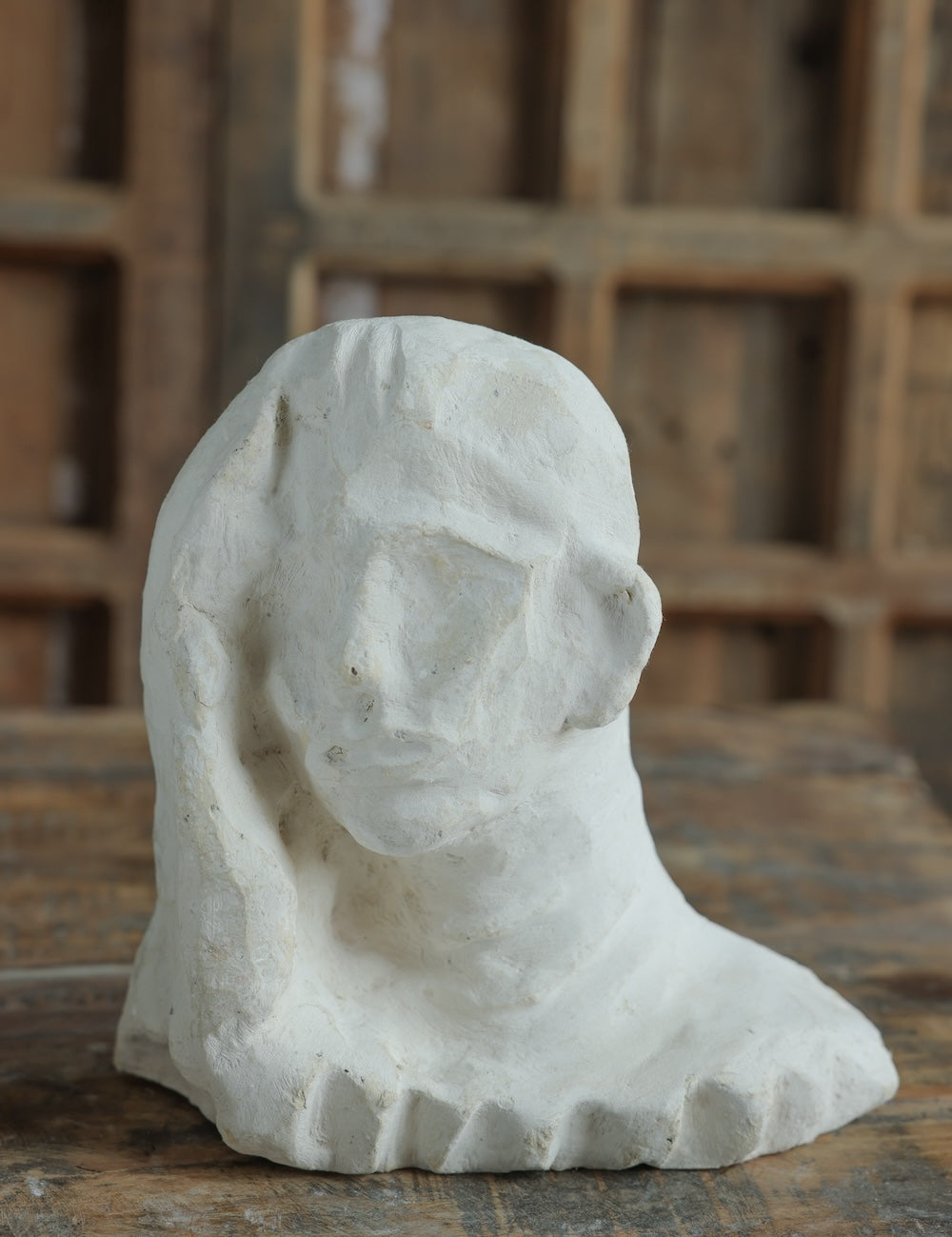 Ekaurr Paper Mache Girl Bust side view showing handcrafted sculptural profile and organic paper mache texture
