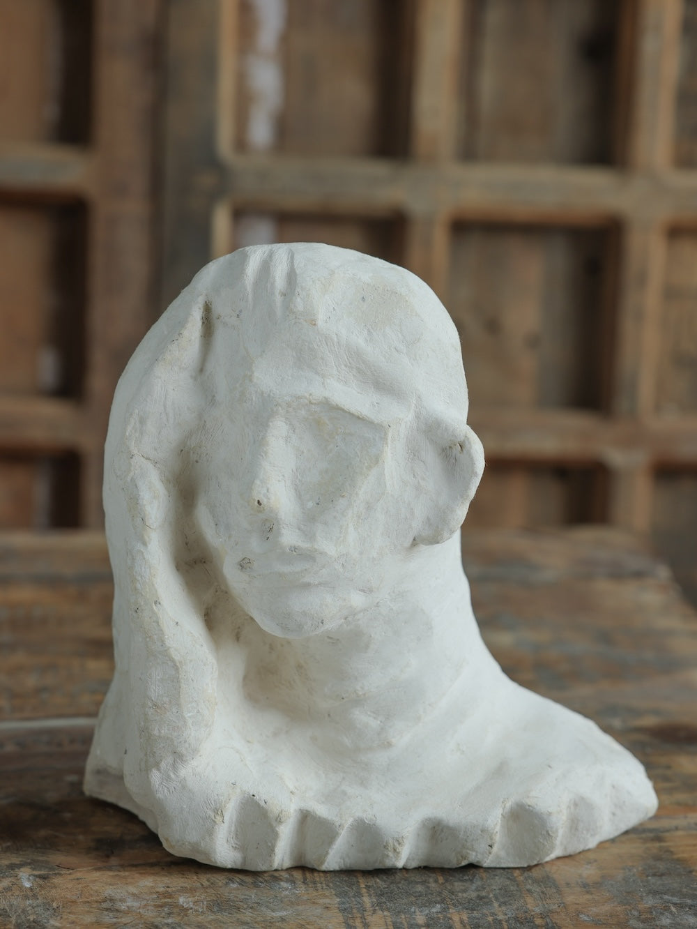 Ekaurr Paper Mache Girl Bust side view showing handcrafted sculptural profile and organic paper mache texture