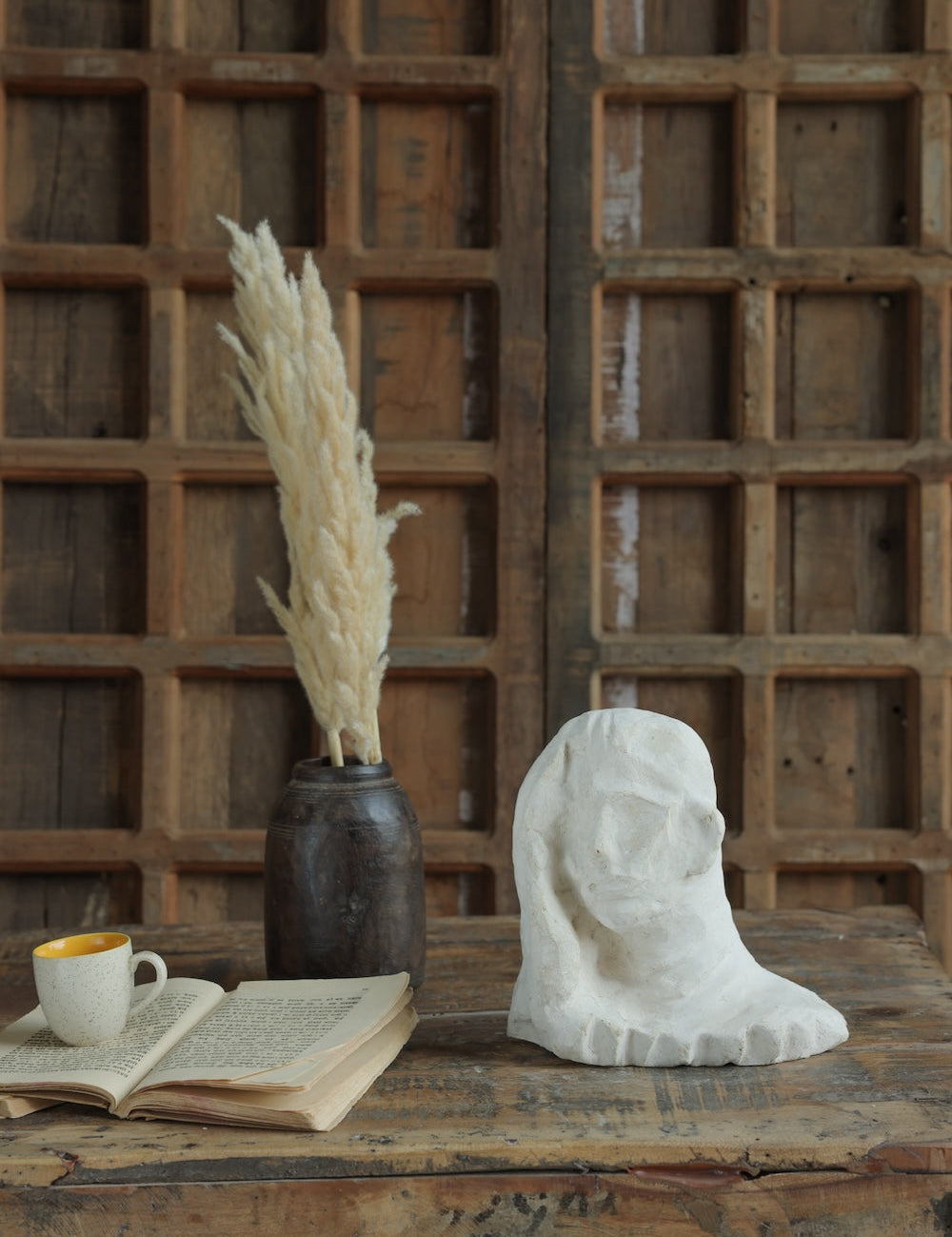 Ekaurr Paper Mache Girl Bust handcrafted paper mache female bust sculpture with earthy natural finish, artisan figurative home decor for shelves consoles and curated interiors