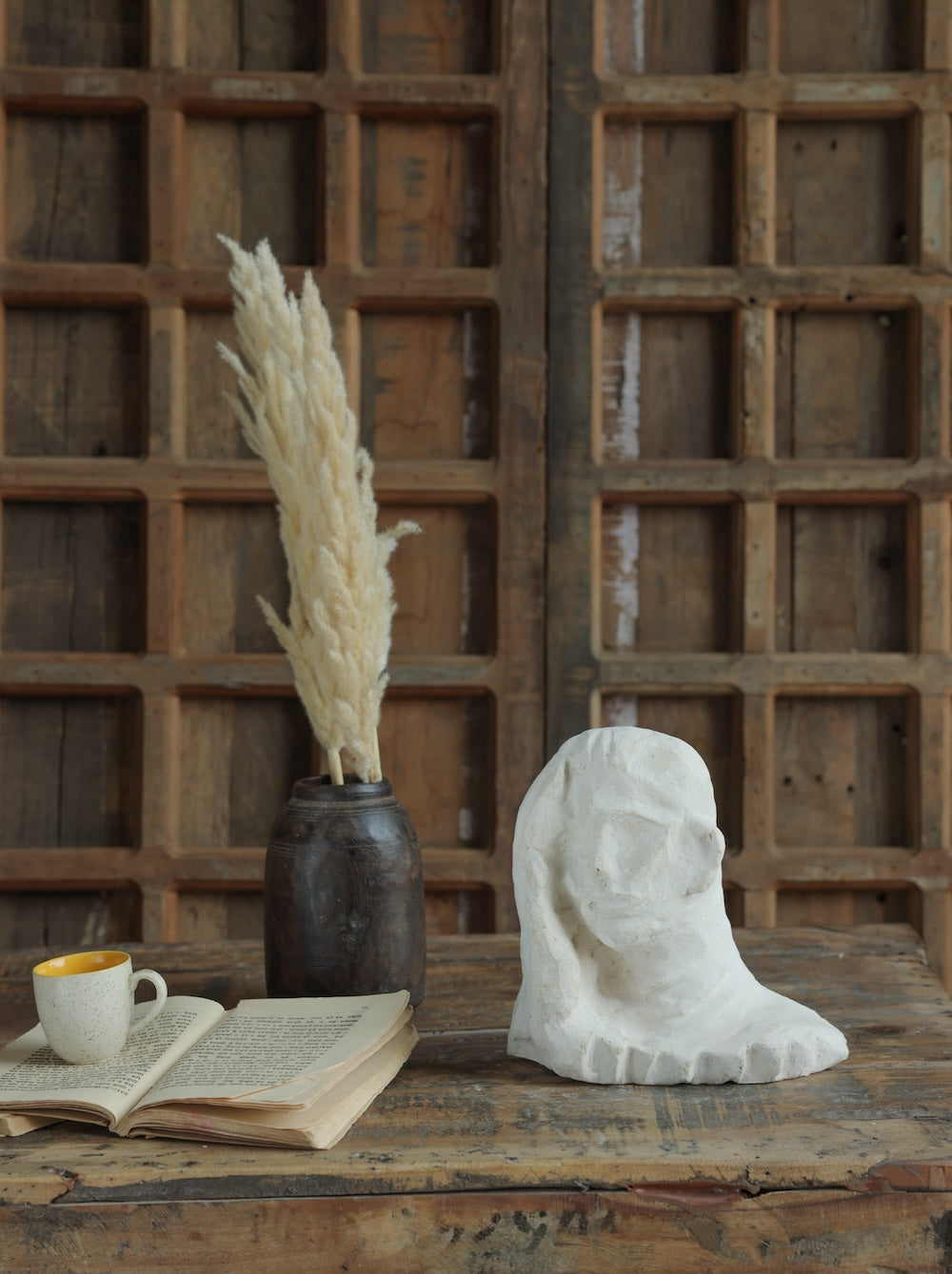 Ekaurr Paper Mache Girl Bust handcrafted paper mache female bust sculpture with earthy natural finish, artisan figurative home decor for shelves consoles and curated interiors