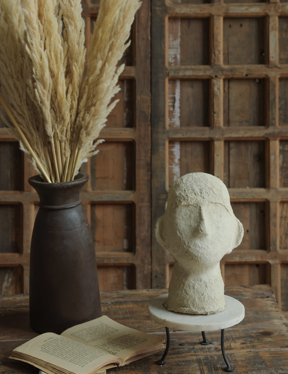 Ekaurr Paper Mache Head Decor handcrafted abstract human head sculpture in paper mache with natural earthy surface finish, artisan figurative home accent for shelves and curated interiors