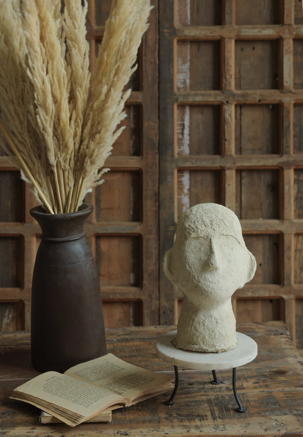 Ekaurr Paper Mache Head Decor handcrafted abstract human head sculpture in paper mache with natural earthy surface finish, artisan figurative home accent for shelves and curated interiors