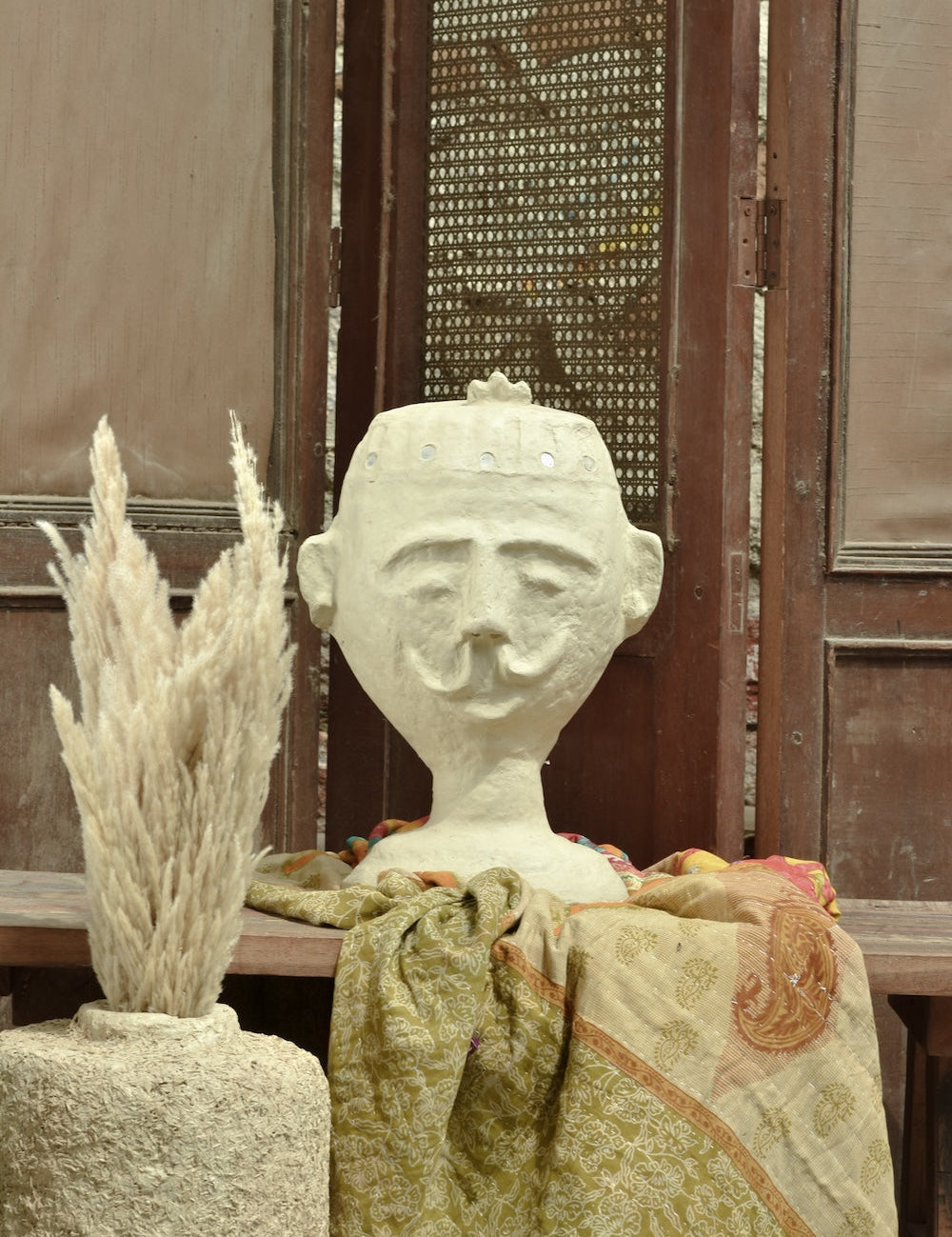 Ekaurr Paper Mache Male Bust handcrafted paper mache human bust sculpture in an earthy textured finish, artisan abstract figurative home decor for shelves consoles and curated interiors