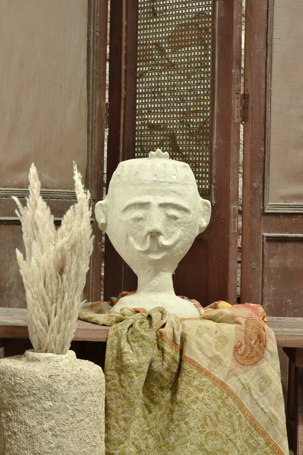 Ekaurr Paper Mache Male Bust handcrafted paper mache human bust sculpture in an earthy textured finish, artisan abstract figurative home decor for shelves consoles and curated interiors