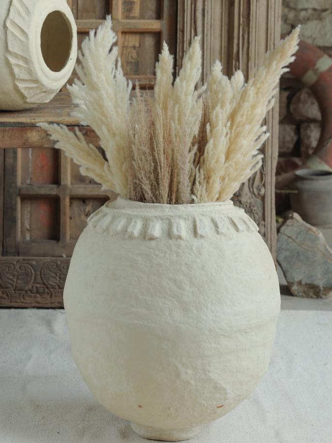 Ekaurr Paper Mache Round Pot large handmade by rural women artisans of Rajasthan using recycled paper traditional Indian craft sustainable home decor