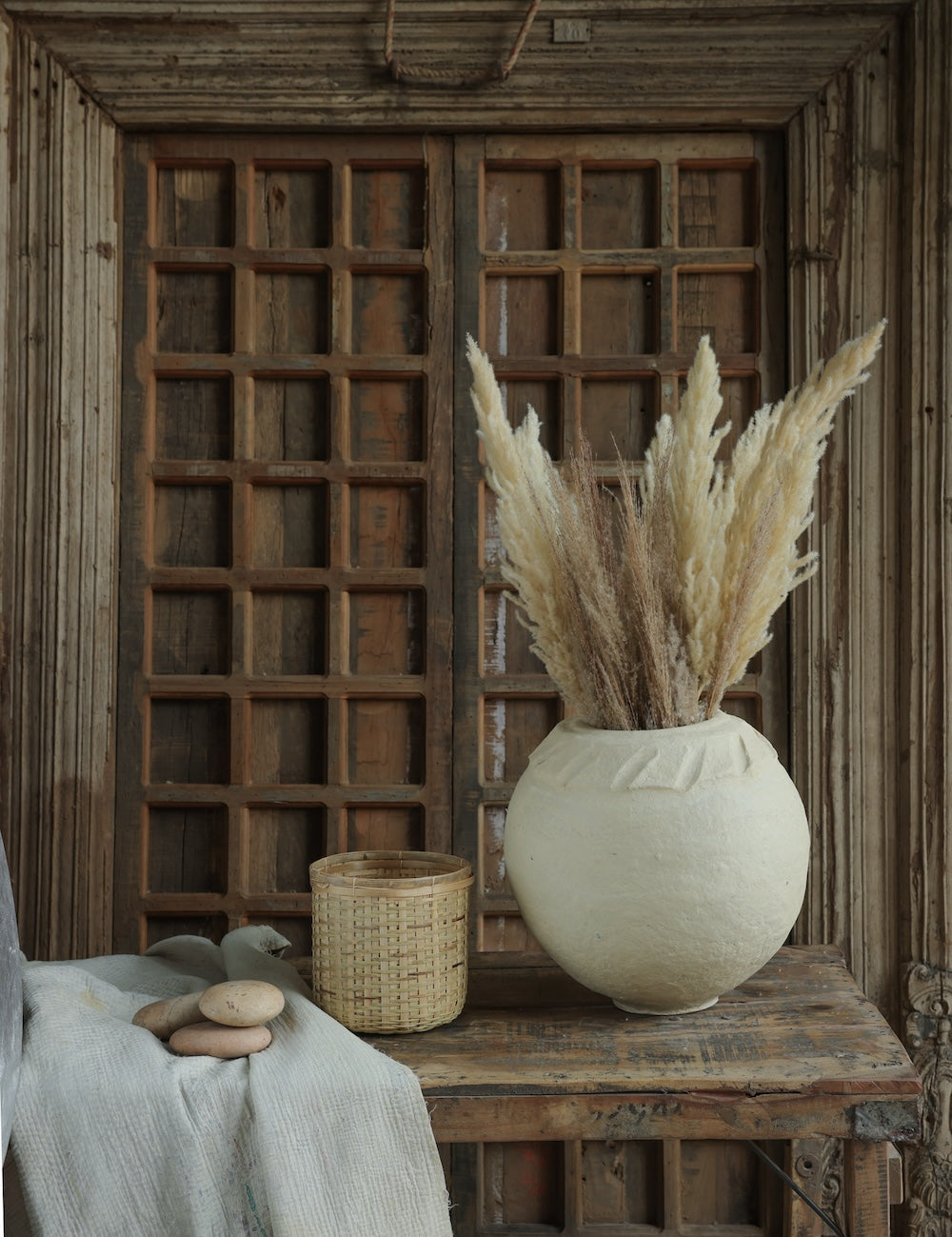 Ekaurr Paper Mache Round Pot with Line Design on Mouth handmade by rural women of Rajasthan recycled paper sustainable Indian heritage decor