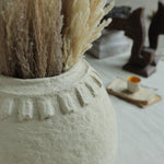 Ekaurr Paper Mache Round Pot styled for interior display showing organic textured surface traditional papier mache craft by Indian women artisans