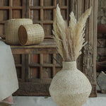 Ekaurr Paper Mache Round Vase Cladded with Rice Husk handmade by rural Rajasthan women artisans organic sustainable Indian craft home decor