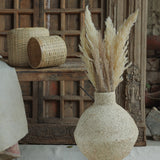 Ekaurr Paper Mache Round Vase Cladded with Rice Husk handmade by rural Rajasthan women artisans organic sustainable Indian craft home decor