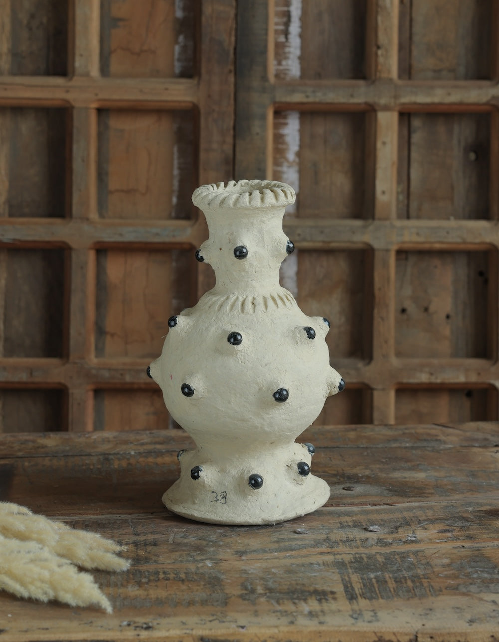 Ekaurr Paper Mache Vase with Glass Balls decorative embellished handmade by rural Rajasthan women artisans using recycled paper sustainable Indian heritage decor