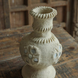 Ekaurr Paper Mache Vase with Mirror Flower Design side view showing mirror detailing and organic surface texture handmade sustainable Indian craft