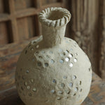 Ekaurr Paper Mache Vase with Mirror Work angled view showing mirror pattern and organic papier mache surface handmade sustainable Indian craft