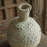 Ekaurr Paper Mache Vase with Mirror Work angled view showing mirror pattern and organic papier mache surface handmade sustainable Indian craft