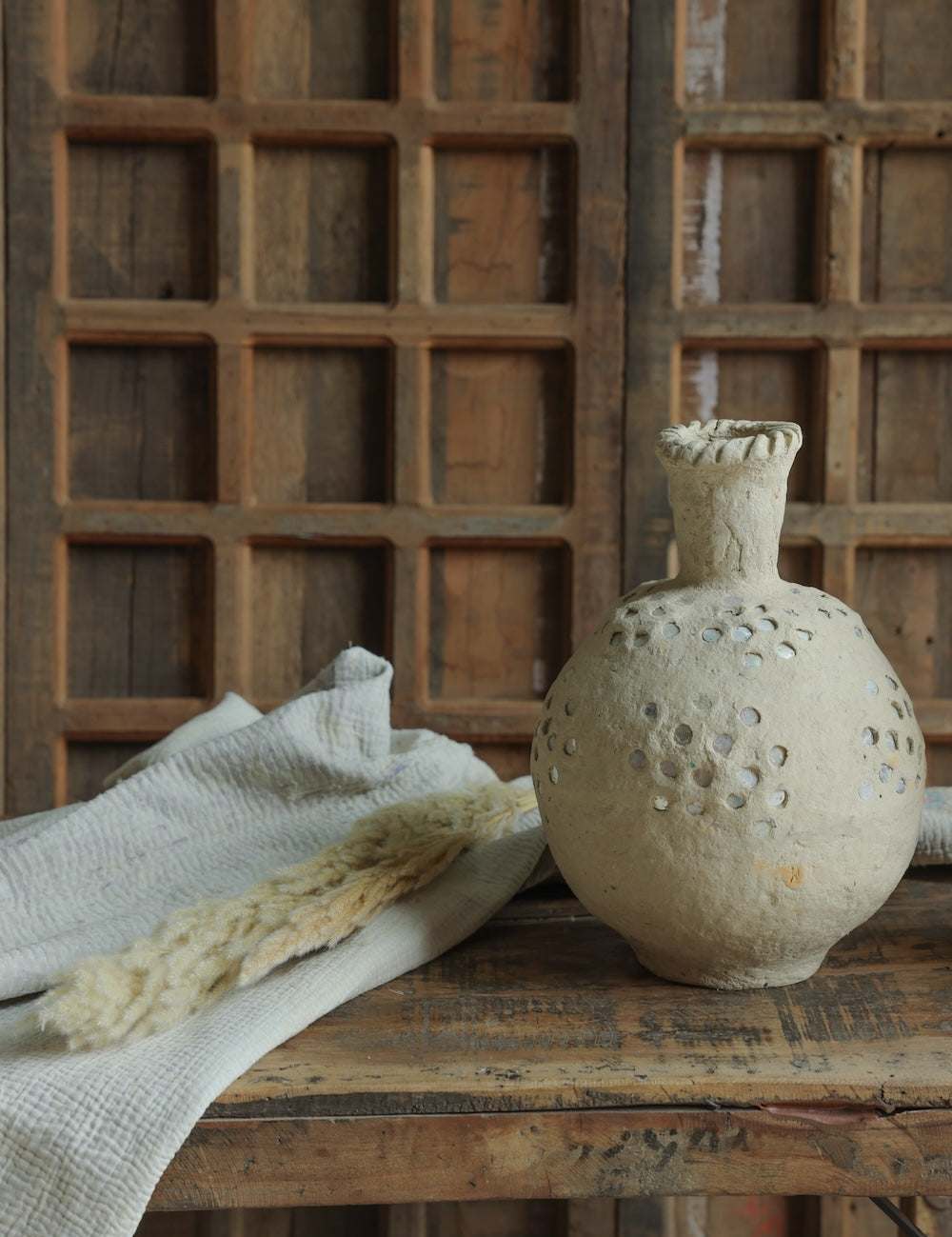 Ekaurr Paper Mache Vase with Mirror Work handmade by rural Rajasthan women using recycled paper traditional Indian mirror embellishment sustainable decor