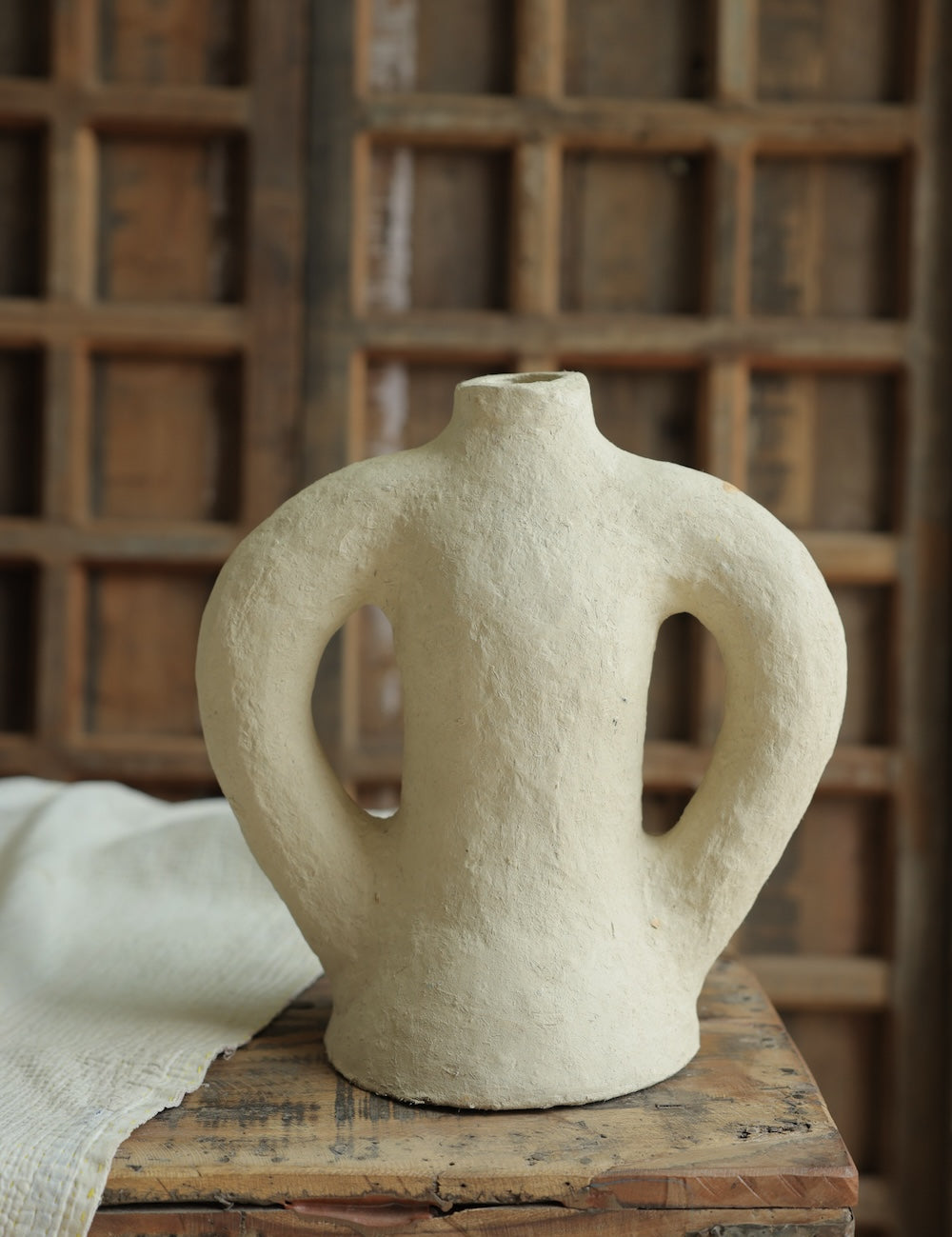 Ekaurr Paper Mache Vase with Handles handmade by rural women of Rajasthan using recycled paper traditional Indian craft with side handles sustainable decor