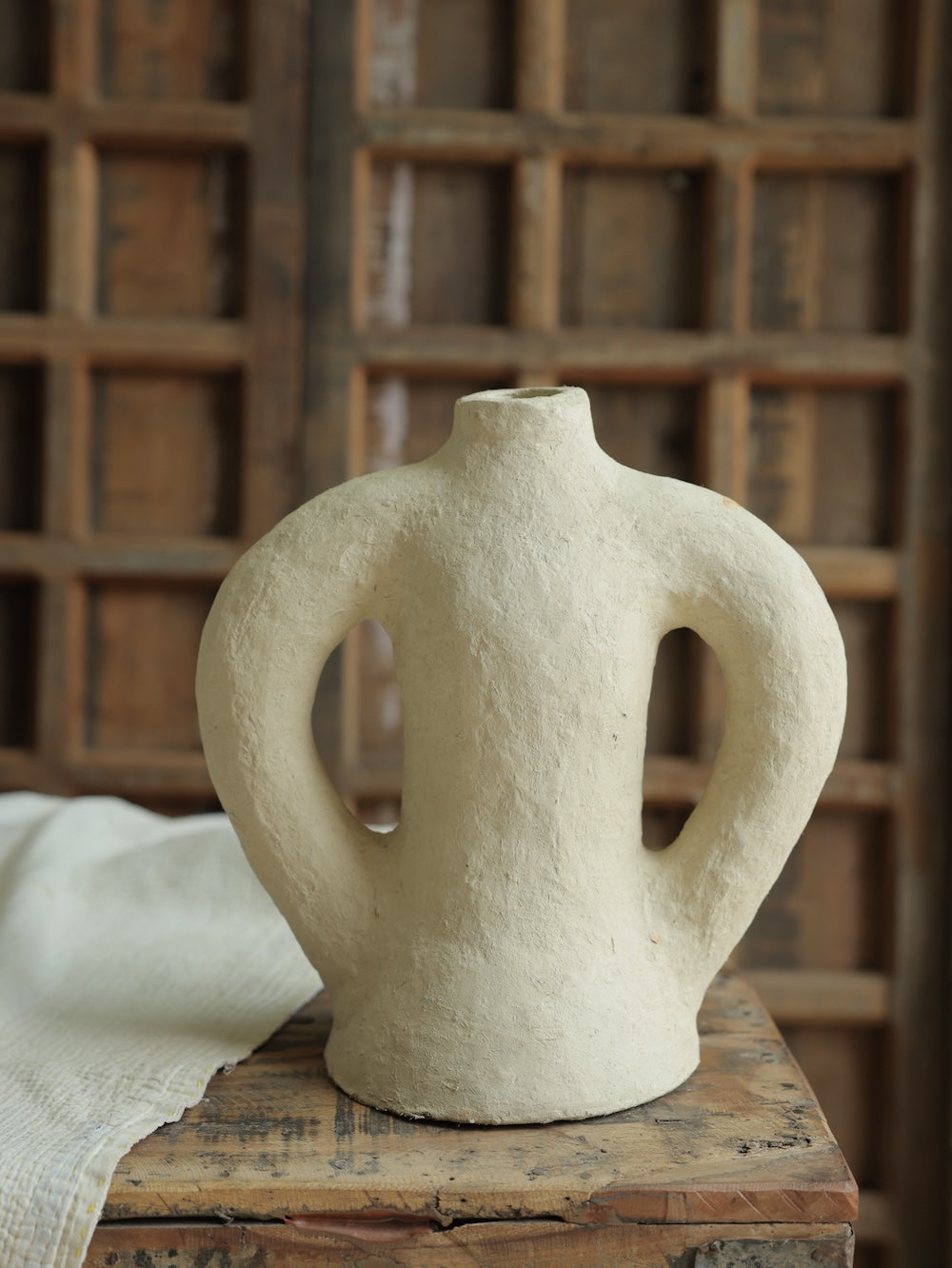 Ekaurr Paper Mache Vase with Handles handmade by rural women of Rajasthan using recycled paper traditional Indian craft with side handles sustainable decor