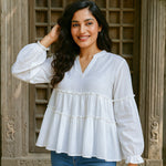 Ekaurr BIGDI Pari Flare Cotton Top finest cotton summer top with a fairy-inspired flared hem and soft pastel tone, artisan slow fashion top for women from the BIGDI summer pastel collection