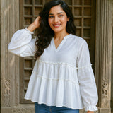 Ekaurr BIGDI Pari Flare Cotton Top finest cotton summer top with a fairy-inspired flared hem and soft pastel tone, artisan slow fashion top for women from the BIGDI summer pastel collection