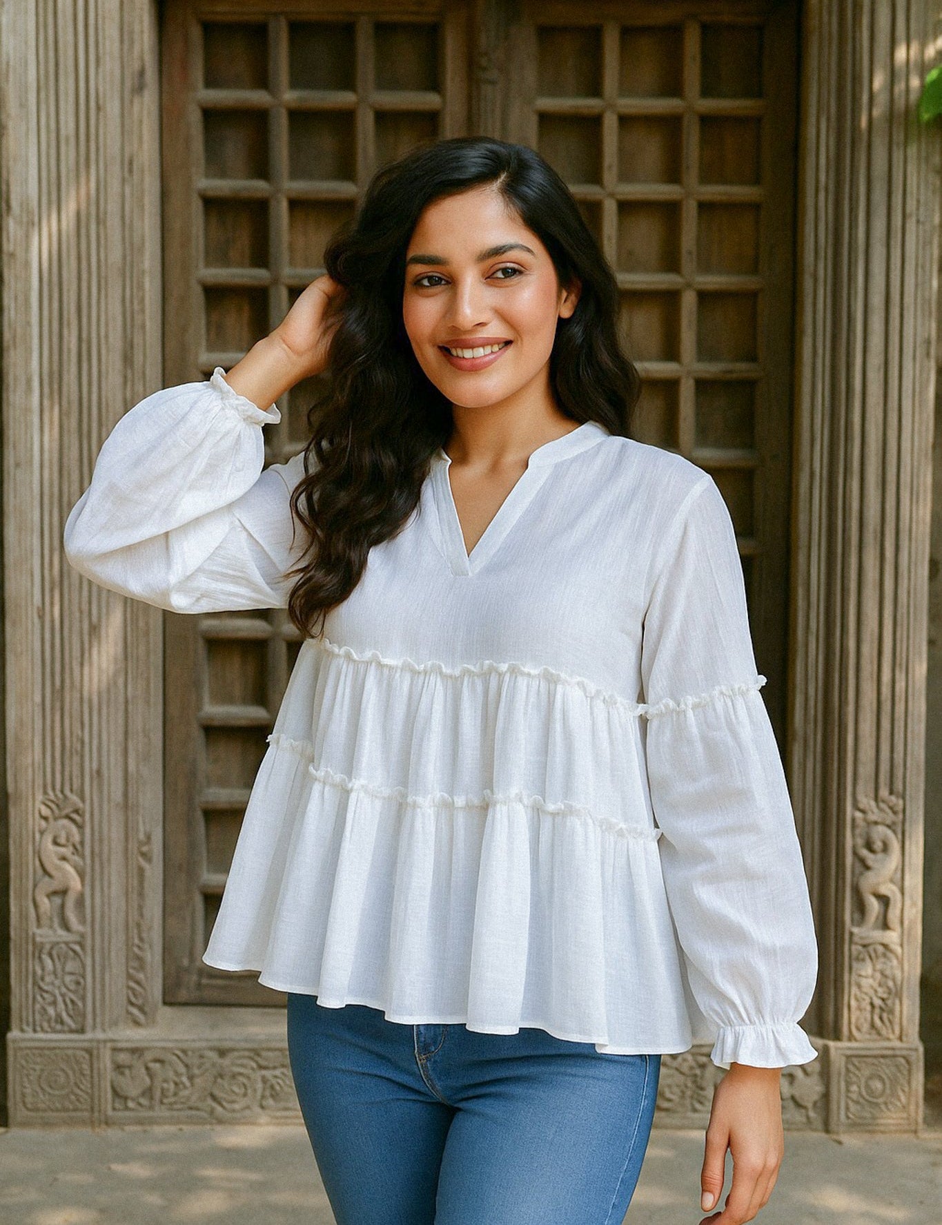 Ekaurr BIGDI Pari Flare Cotton Top finest cotton summer top with a fairy-inspired flared hem and soft pastel tone, artisan slow fashion top for women from the BIGDI summer pastel collection