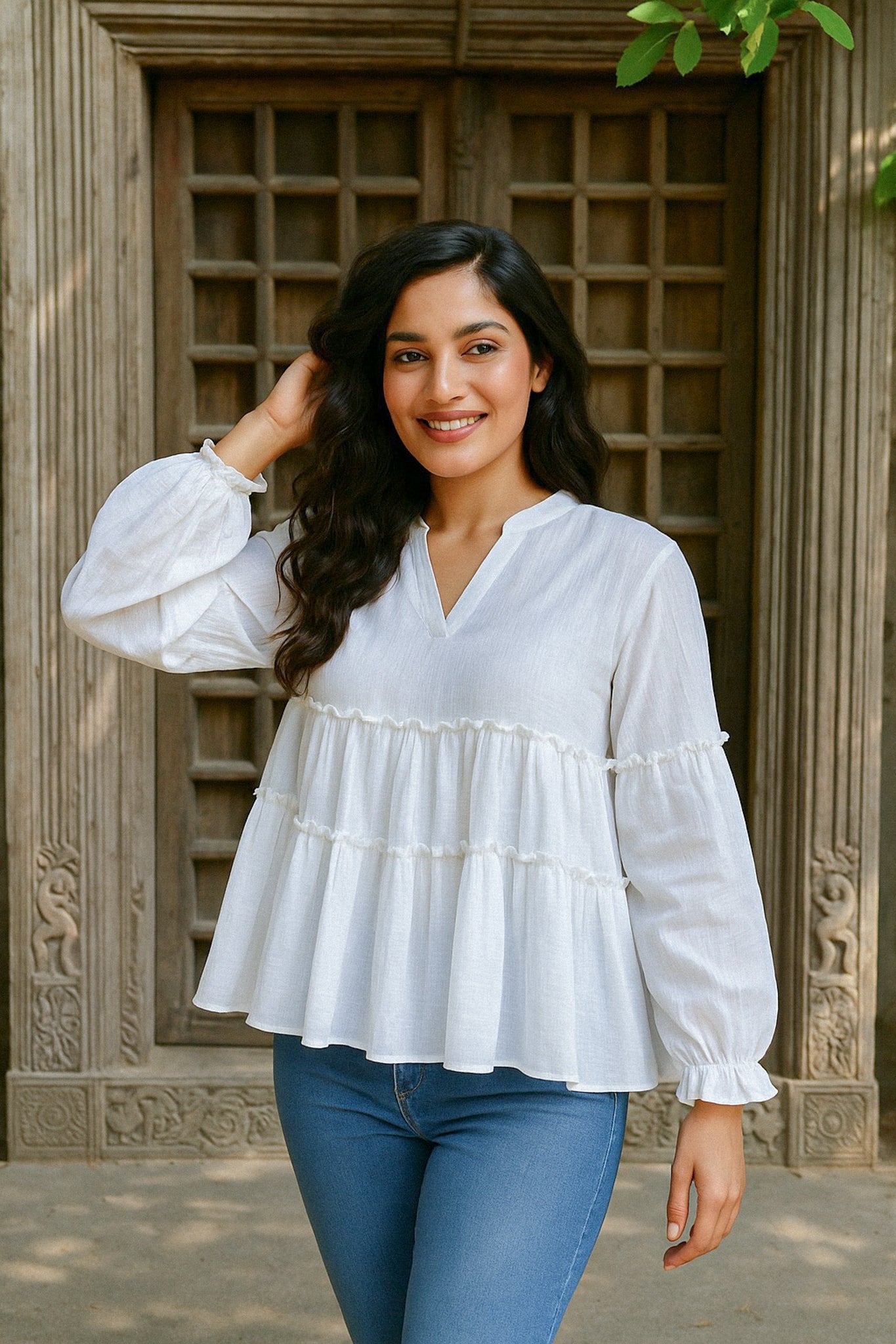 Ekaurr BIGDI Pari Flare Cotton Top finest cotton summer top with a fairy-inspired flared hem and soft pastel tone, artisan slow fashion top for women from the BIGDI summer pastel collection