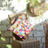 Ekaurr Patchwork of Joy Rosette Cushion Cover handcrafted cushion cover with a dimensional fabric rosette motif in joyful patchwork tones, artisan upcycled textile accent for sofas beds and festive home styling