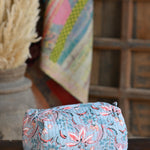 Ekaurr Peach Petal Pouch handcrafted fabric pouch in soft peach with petal-inspired floral detailing, artisan Indian textile accessory for gifting jewellery storage and everyday use