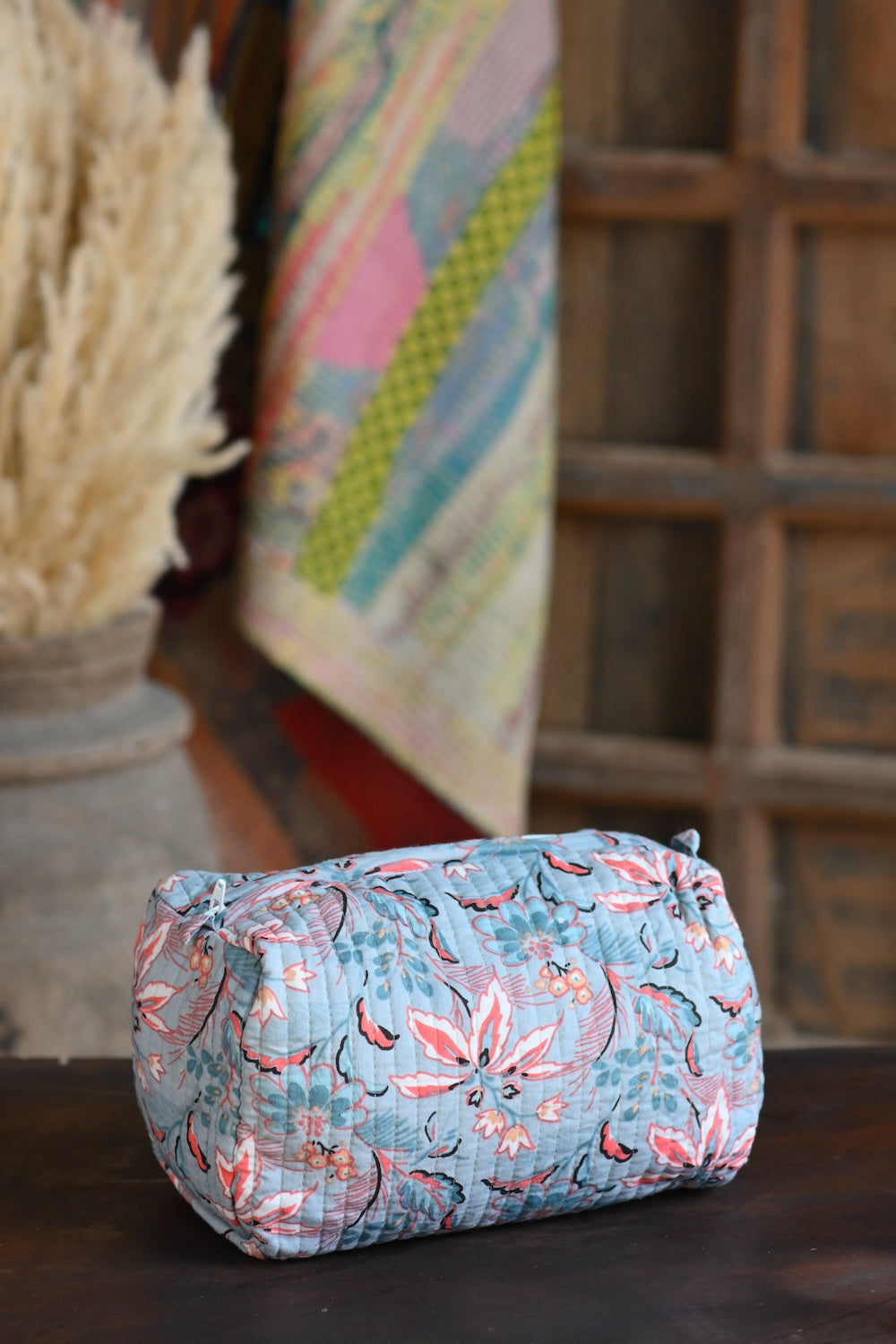 Ekaurr Peach Petal Pouch handcrafted fabric pouch in soft peach with petal-inspired floral detailing, artisan Indian textile accessory for gifting jewellery storage and everyday use