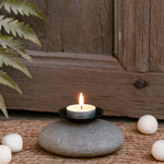 Ekaurr Pebble Tea Light Holder smooth natural river pebble with carved tea light well, organic stone candle holder for minimal and nature-inspired home decor