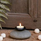 Ekaurr Pebble Tea Light Holder smooth natural river pebble with carved tea light well, organic stone candle holder for minimal and nature-inspired home decor