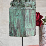 Ekaurr The Pillar Relic Decorative Stand aged reclaimed wood carved column with antique architectural detailing, one-of-a-kind heritage display riser for sculptures and home accents