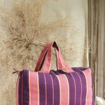 Ekaurr Pink Magenta Fabric Picnic Bag handcrafted quilted cotton picnic tote in vibrant pink and magenta with a spacious structured form, artisan Indian textile bag for picnics outings and vibrant everyday use