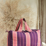 Ekaurr Pink Magenta Fabric Picnic Bag handcrafted quilted cotton picnic tote in vibrant pink and magenta with a spacious structured form, artisan Indian textile bag for picnics outings and vibrant everyday use