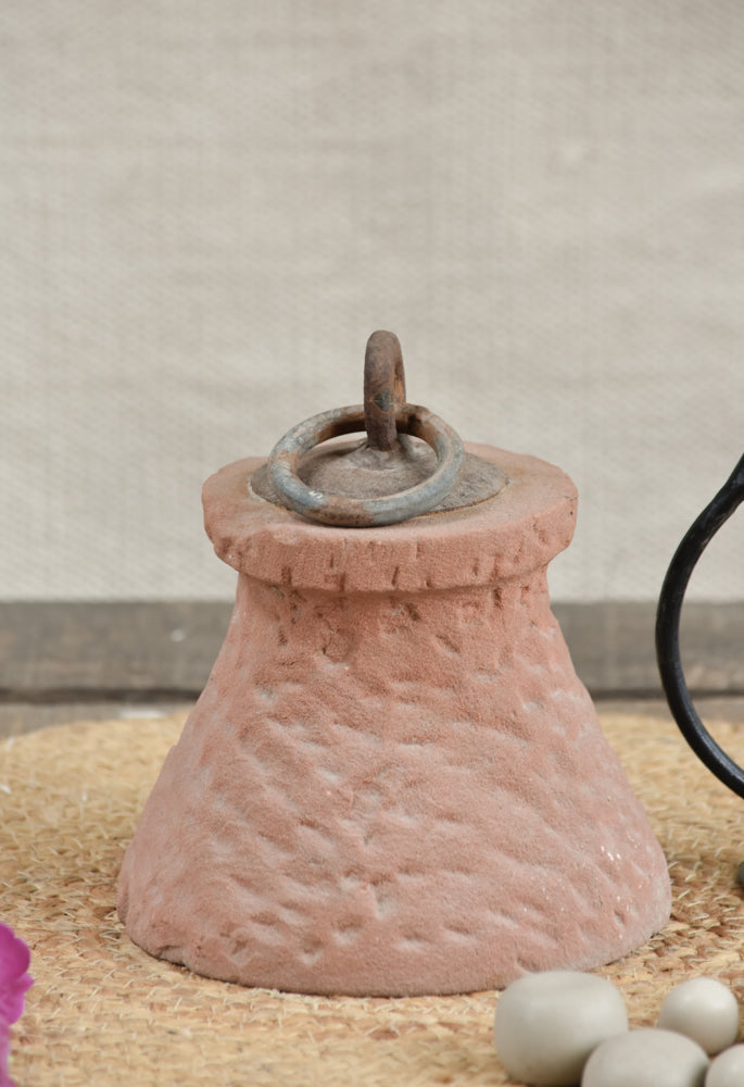 Ekaurr Pink Stone Door Stopper hand-carved solid pink stone with weathered metal ring, artisanal decorative doorstop with old-world earthy appeal