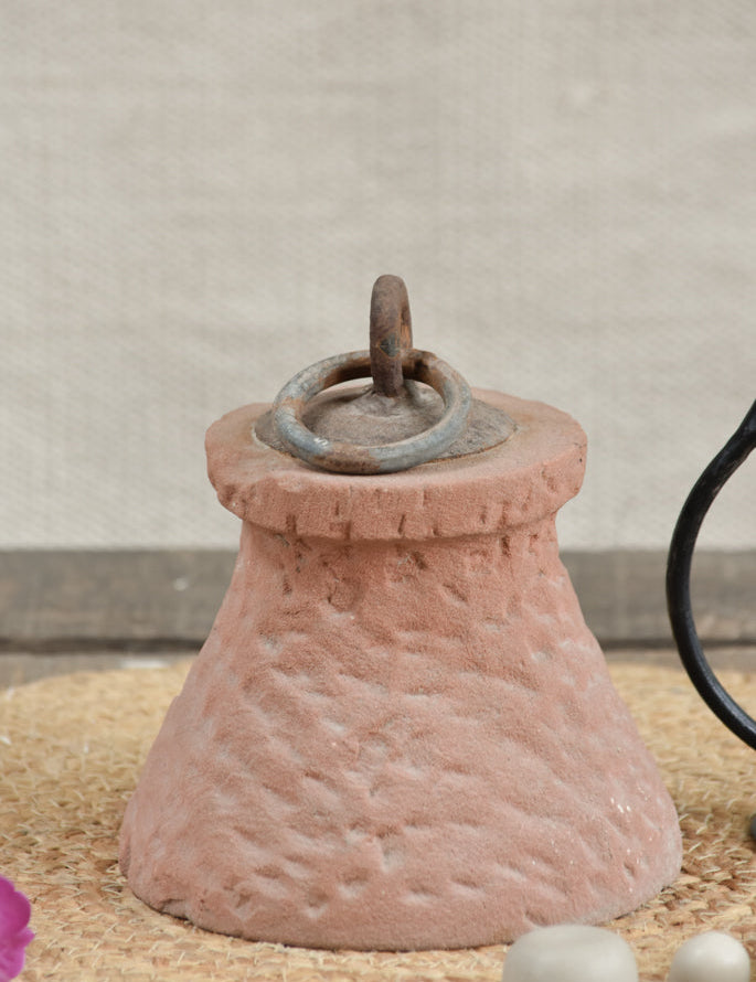 Ekaurr Pink Stone Door Stopper hand-carved solid pink stone with weathered metal ring, artisanal decorative doorstop with old-world earthy appeal
