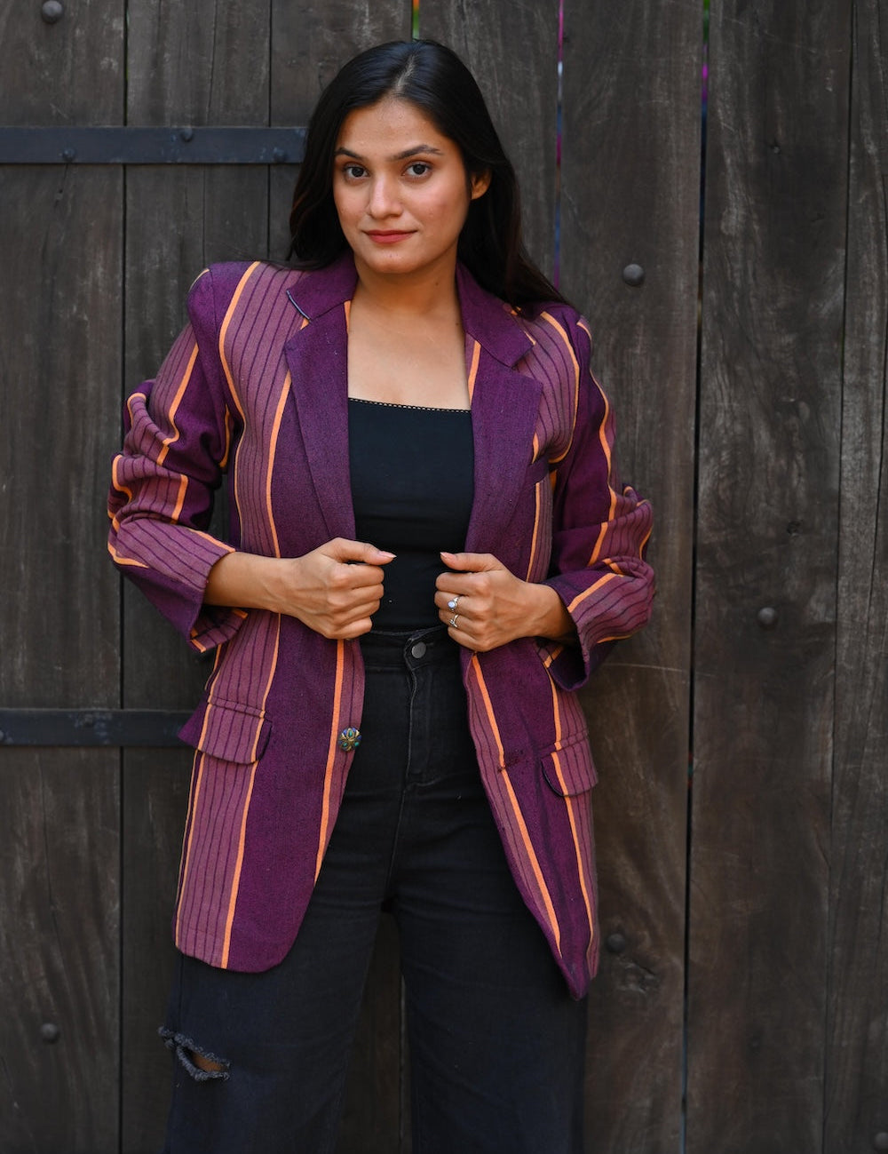 Ekaurr BIGDI Plum Perfection Blazer cotton quilted blazer in deep jewel plum with a rich structured form, artisan slow fashion statement outerwear for women from the BIGDI Blazers Coats and Robes collection