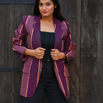 Ekaurr BIGDI Plum Perfection Blazer cotton quilted blazer in deep jewel plum with a rich structured form, artisan slow fashion statement outerwear for women from the BIGDI Blazers Coats and Robes collection