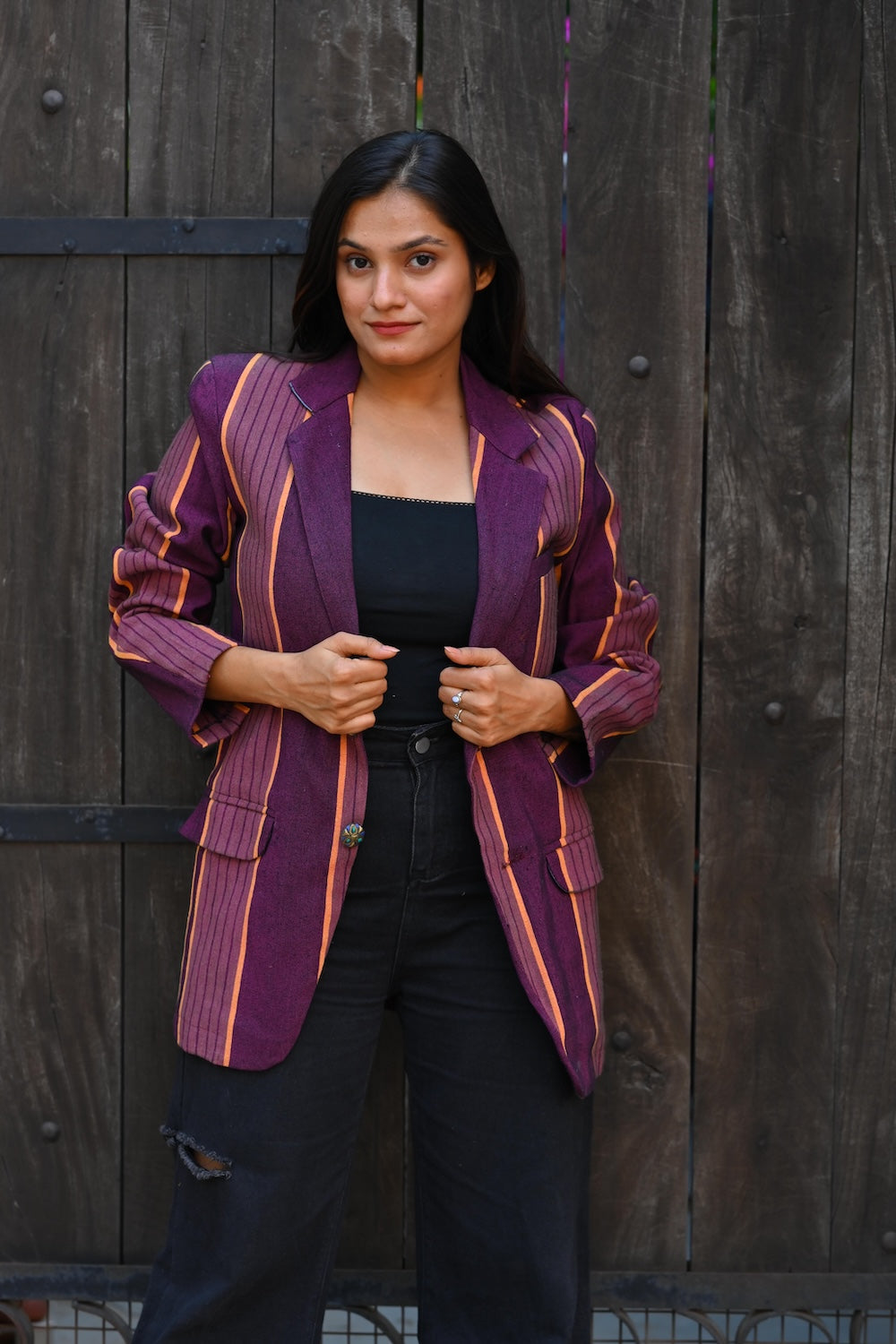 Ekaurr BIGDI Plum Perfection Blazer cotton quilted blazer in deep jewel plum with a rich structured form, artisan slow fashion statement outerwear for women from the BIGDI Blazers Coats and Robes collection