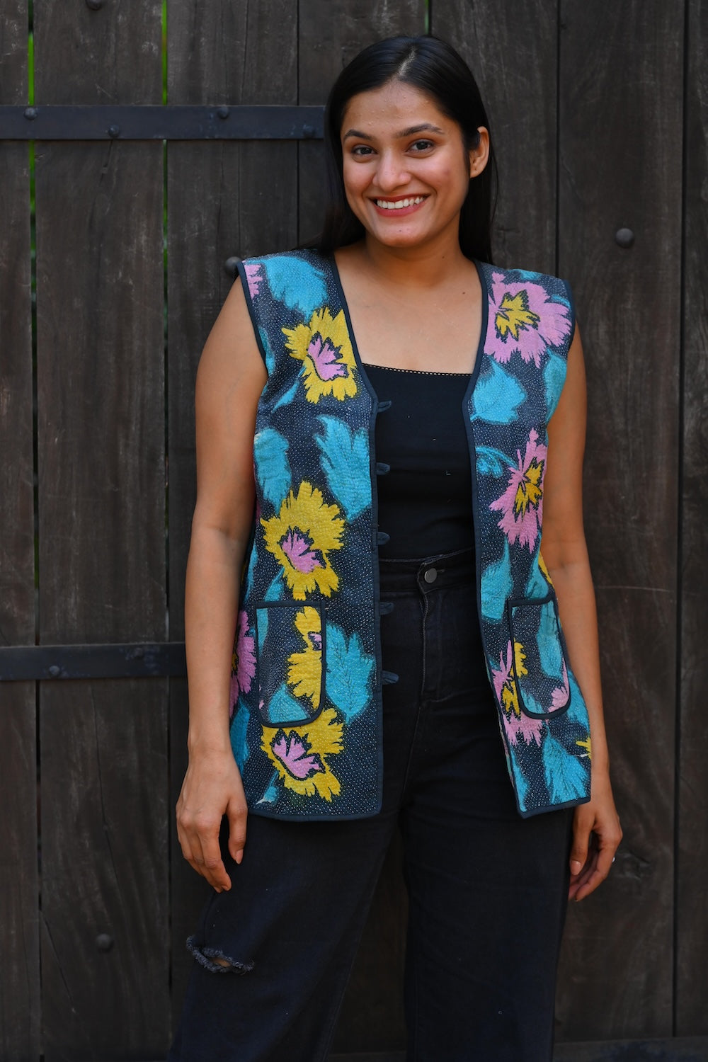 Ekaurr BIGDI Primary Pops Jacket handcrafted cotton jacket in bold primary colour pops of red yellow and blue in a playful patchwork or print composition, artisan slow fashion outerwear for women from the BIGDI collection